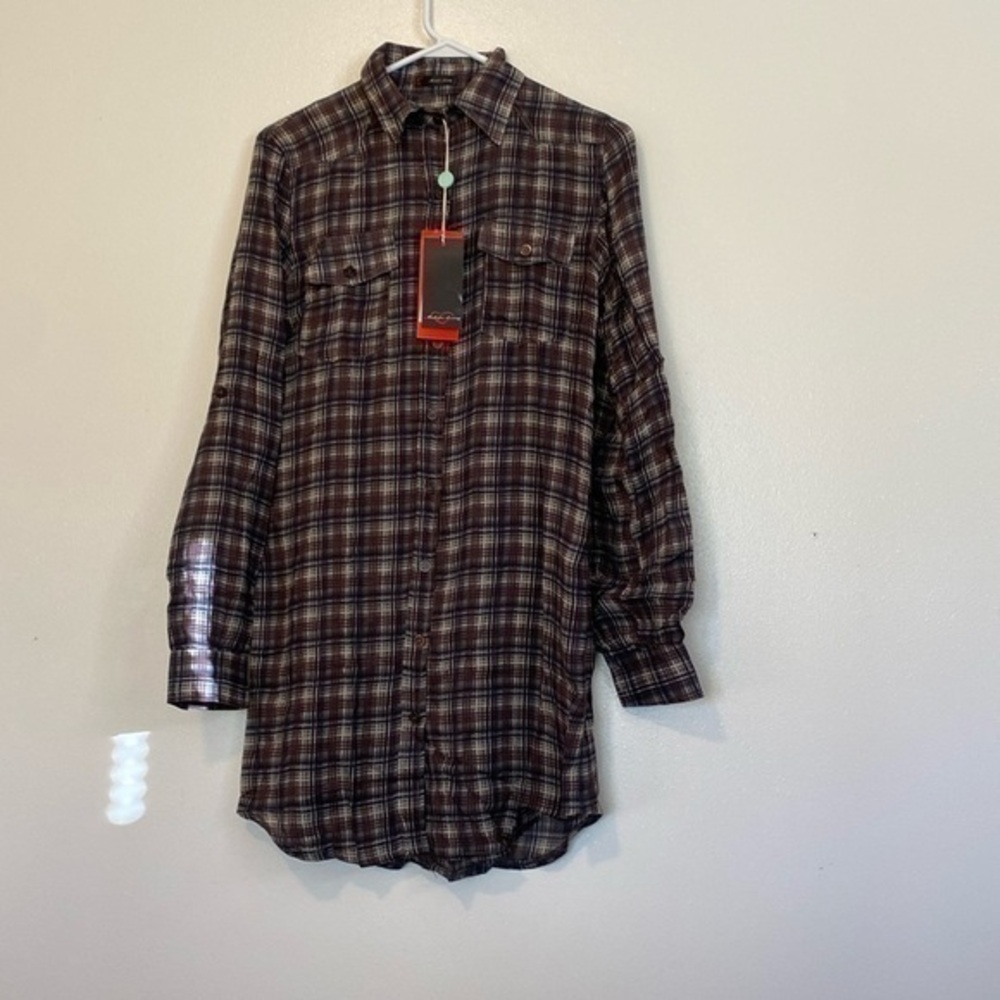 Made for loving long sleeve pocket full button up plaid dress